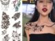 Shanrong แทททู รอยสักแทททู15วัน ลายสัก ลายสักติดทนนาน tattooกันน้ำ15วัน รอยสักชั่วคราว ลายดอกโบตั๋น ดอกกุหลาบ สีดํา กันน้ํา ขนาดใหญ่ แบบใช้แล้วทิ้ง DIY