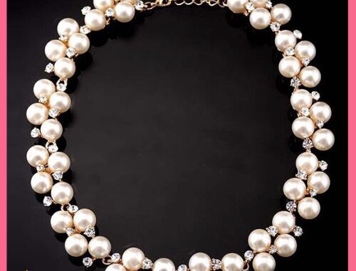 (micmicell) ของขวัญวันวาเลนไทน์สร้อยคอปกจี้ไข่มุก rhinestone