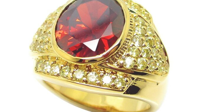 แหวนทองผู้ชาย แฟชั่น พลอยโกเมน ชุบทอง 24k