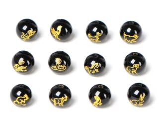 ลูกปัดคริสตัลควอตซ์ หินอาเกตธรรมชาติ สีดํา 12 ราศี 4A DIY
