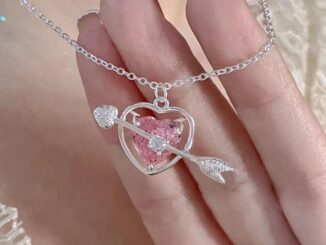 AY สร้อยคอโชคเกอร์ จี้รูปกามเทพ สีชมพู ประดับเพชร หัวใจ สีเงิน เครื่องประดับ สําหรับผู้หญิง