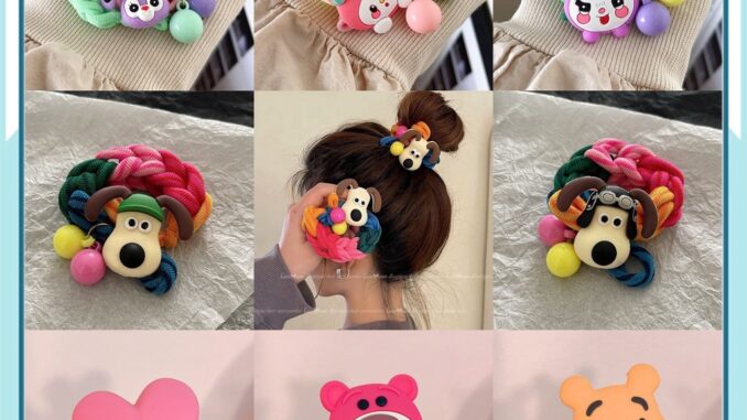 [Yunyuan] ยางรัดผม แบบหนา ยืดหยุ่นสูง ลายการ์ตูนสัตว์ สุนัขน่ารัก สีรุ้ง ทนทาน สําหรับผู้หญิง