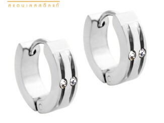 555jewelry ต่างหูห่วงสแตนเลส สตีล ประดับเพชร CZ รุ่น MNC-ER925 - ต่างหูผู้หญิง ต่างหูสวยๆ ต่างหูแฟชั่นสวยๆ (ER24)