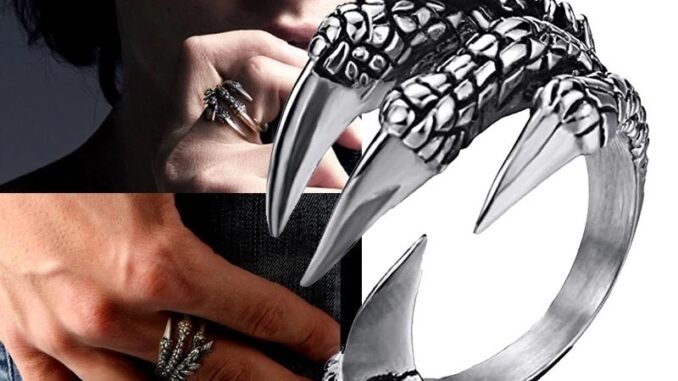 แหวนนิ้วมือ รูปกรงเล็บมังกร สีเงิน สไตล์พังก์ ฮิปฮอป โบราณ ปรับได้ สําหรับผู้ชาย และผู้หญิง