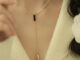 สร้อยคอโซ่เหล็กไทเทเนียม ทอง 18K จี้รูปตัว Y ขนาดเล็ก สีดํา