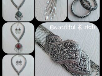 สร้อยคอพร้อมต่างหู เครื่องประดับสีเงินรมดำ เข็มขัดล้านนา ปิ่นเจ้านาง กำไลลายพิกุลสีเงินรมดำ เครื่องประดับชุดไทย