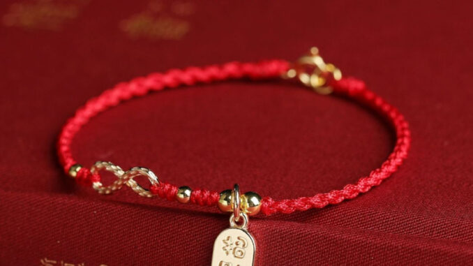 สร้อยข้อมือเงินแท้ เกรด 925 จี้ชุบทอง สีแดงมงคล สําหรับคู่รัก