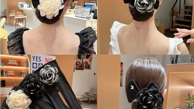 โบว์มัดผม ที่มัดผมลายดอกไม้ โบว์มวยผม ใส่ออกงานได้ ติดแน่น สวยหรู ดูแพง