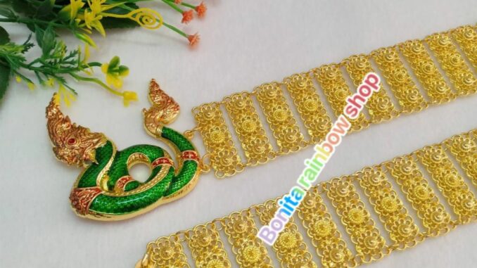 เข็มขัดเครื่องประดับชุดไทยสีทอง เพชรพลอยงานลงยา พญานาค รุ่น MG999 เข็มขัดเครื่องประดับชุดไทยสีทอง เพชรพลอยงานลงยา พญานาค รุ่น MG999