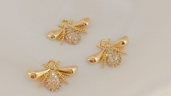 จี้สร้อยคอ สร้อยข้อมือ ประดับเพทาย รูปผึ้งน้อย ชุบทอง 14k เครื่องประดับแฮนด์เมด DIY