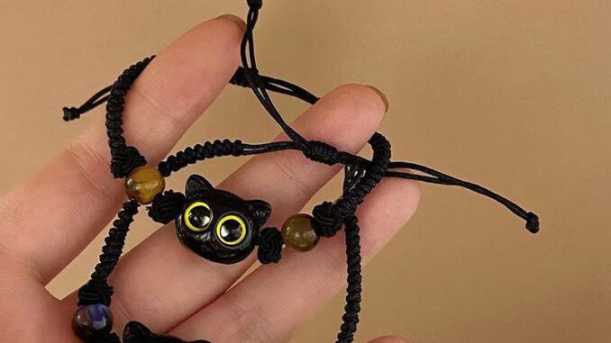 ทับทิม น่ารัก แมวดํา เชือกถัก สร้อยข้อมือ ผู้หญิง ผู้ชาย คู่ สร้อยข้อมือ อินเทรนด์ เครื่องประดับ ของขวัญ ดี