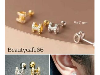 S4 (Helix Lope Flat) จิวปีกหู ตัว H ฝังเพชร ต่างหูมินิมอล ต่างหูเกาหลี Stainless 316L