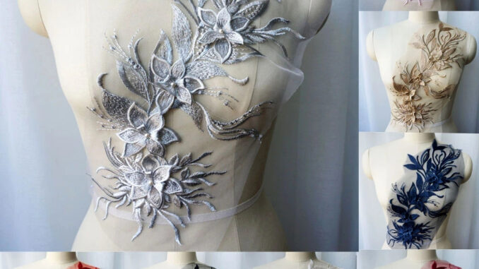 ผ้าลูกไม้ ปักลายดอกไม้ 3D สําหรับตกแต่งชุดแต่งงาน DIY