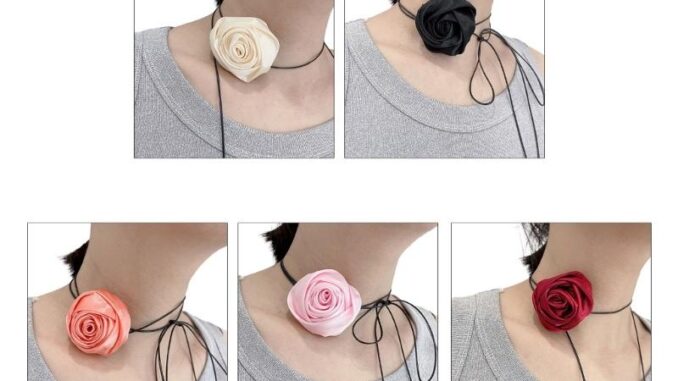 Zwinz2 สร้อยคอโชคเกอร์ ผ้าไหม จี้ดอกกุหลาบ สไตล์วินเทจ สําหรับผู้หญิง
