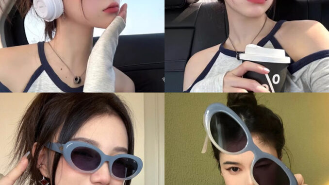 แว่นตากันแดด ทรงรีสีฟ้าทูโทน แว่นตาแฟชั่น [[สินค้าพร้อมส่ง]]