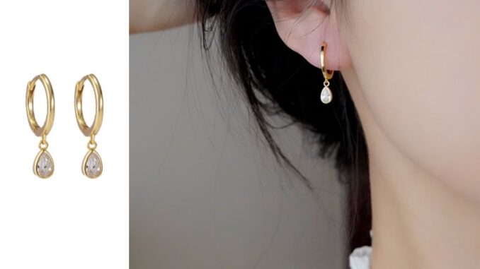 We Flower ต่างหูห่วง ทอง 14K ประดับเพทาย คริสตัล รูปหยดน้ํา หรูหรา กันแพ้ เครื่องประดับ สําหรับผู้หญิง