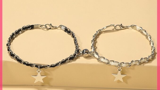 Hwetr สร้อยข้อมือ เชือกถัก จี้ดาว แม่เหล็ก สร้างสรรค์ เครื่องประดับแฟชั่น คู่รัก 1 คู่