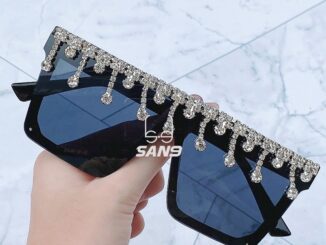【พร้อมส่ง】COD (San9) แว่นตากันแดด กรอบสี่เหลี่ยม ประดับเพชร ขนาดใหญ่ 2020