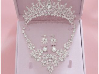 ชุดเครื่องประดับสร้อยคอต่างหูมงกุฎคริสตัล Rhinestone