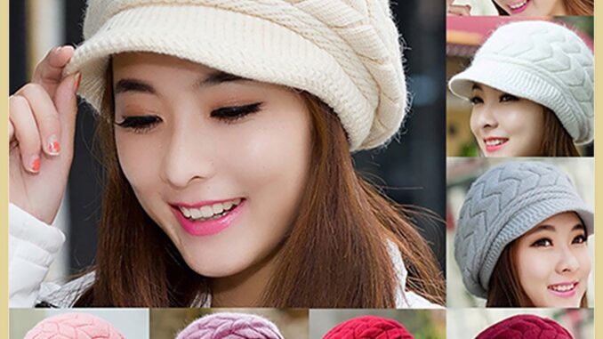 Tcfj_ หมวกถักไหมพรม หมวกปีกแบน ประดับขนกระต่ายเทียม ให้ความอบอุ่น แฟชั่นสําหรับผู้หญิง สําหรับอากาศหนาว