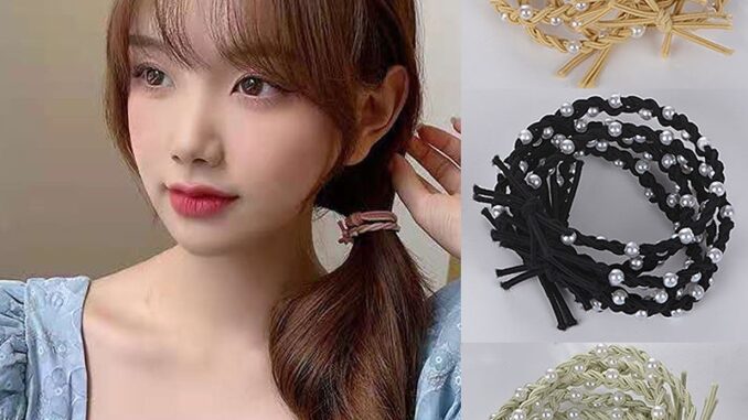 [YY] ยางรัดผมหางม้าถักเปีย ขนาดเล็ก ทอมือ ประดับมุก สไตล์เกาหลี สําหรับผู้หญิง