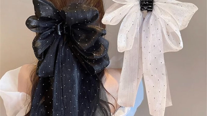 กิ๊บติดผม ประดับโบว์ริบบิ้น ขนาดใหญ่ ลายจุด สีขาว สีดํา สไตล์แฟรี่ สําหรับผู้หญิง