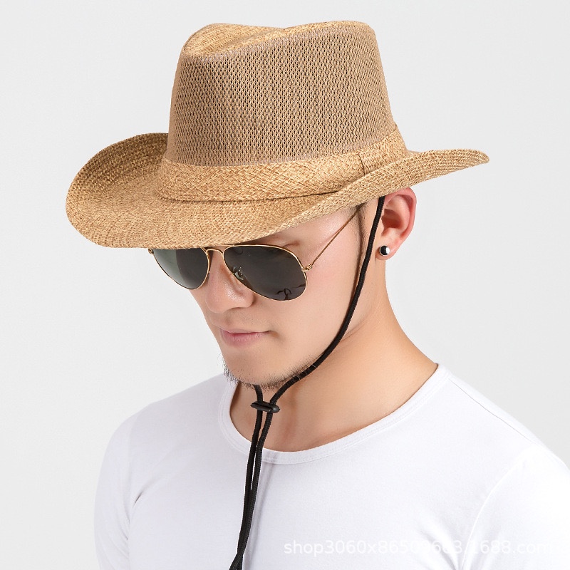 05X1 หมวกคาวบอยปีกกว้าง Premium Cowboy Hats ทรงวินเทจ มีเชือกคล้องคอ