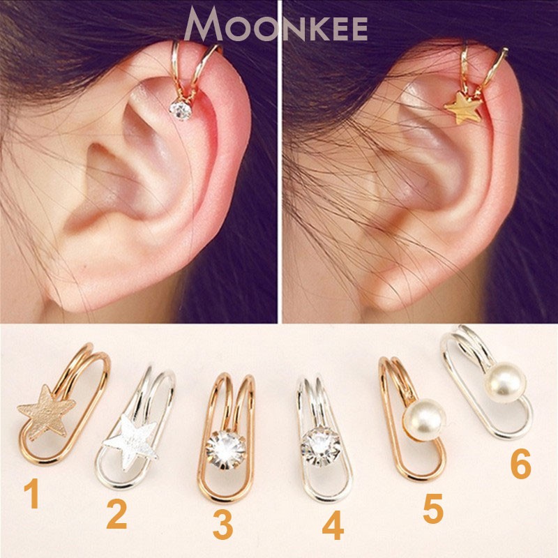 1 ชิ้น(1pcs) คลิปหู Ear Clip Cuff Pearl Star No Piercing Earring Women DDE51