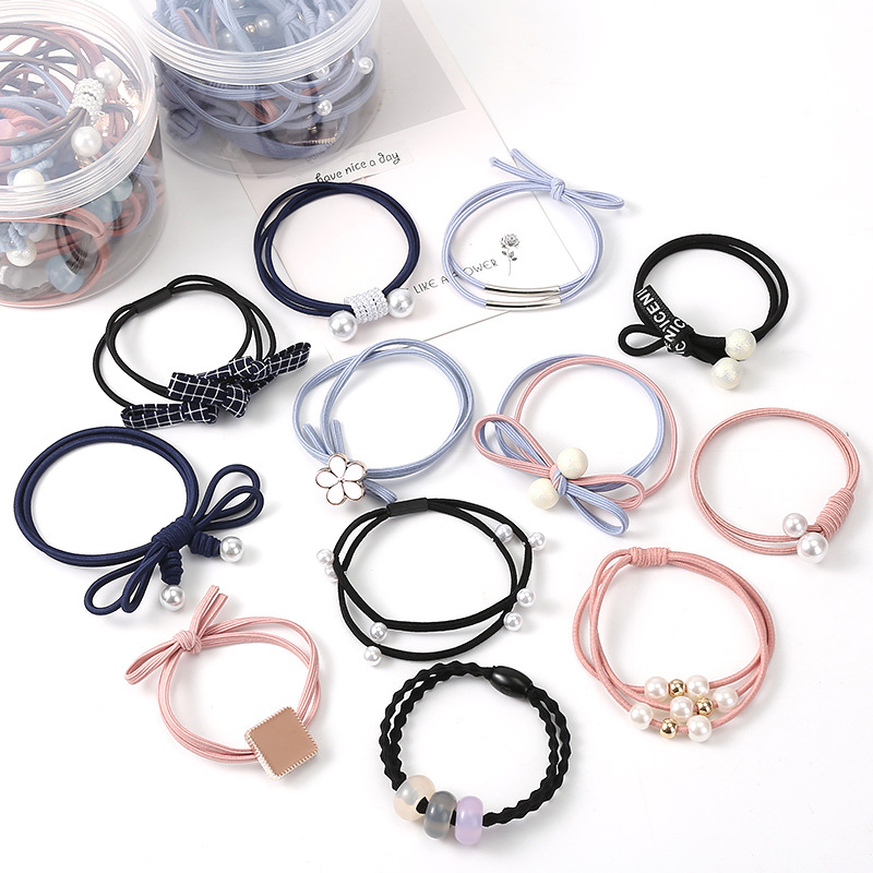 12 ชิ้น หนังยางรัดผมสไตล์เกาหลีและญี่ปุ่น สำหรับผู้หญิง