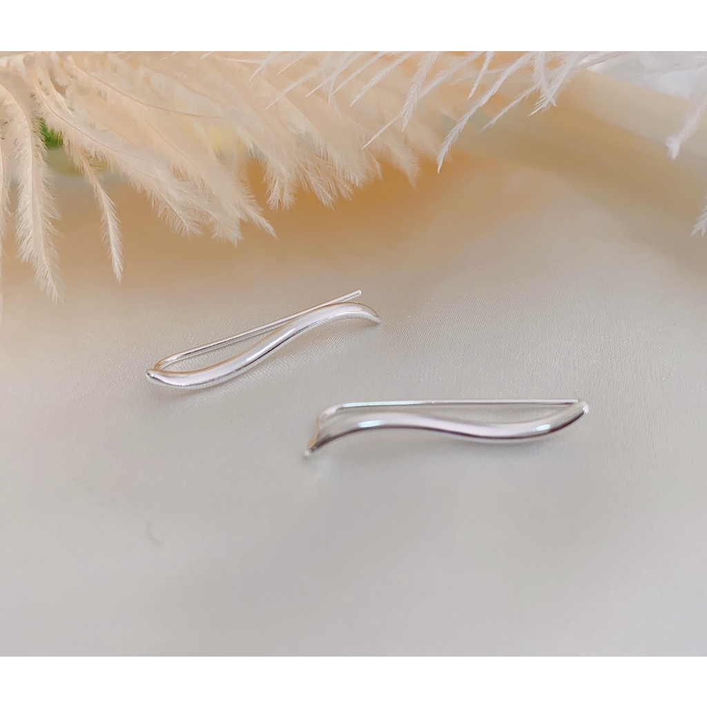 171-goodgift_station-Minimalist wave S925 sterling silver ต่างหูเงินแท้ 92.5 ต่างหูแบบเจาะ เส้นคลื่นเล็กๆ ใส่แล้วไปกับหู