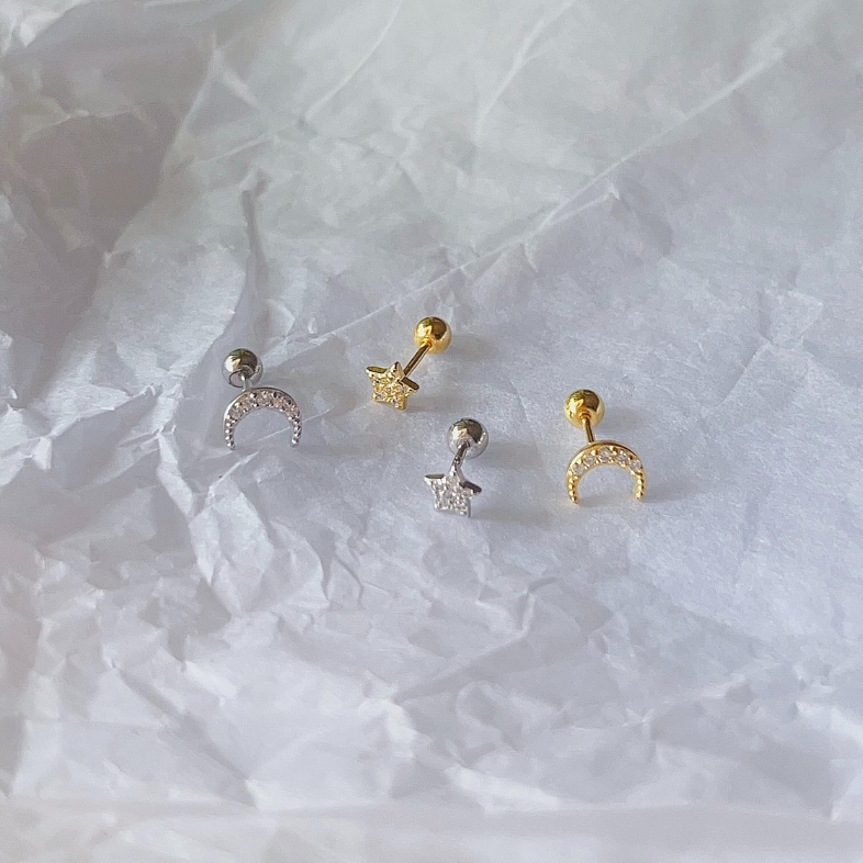 234-littlegirl gifts-Star and Moon Piercing silver s925 (ราคาต่อชิ้น)