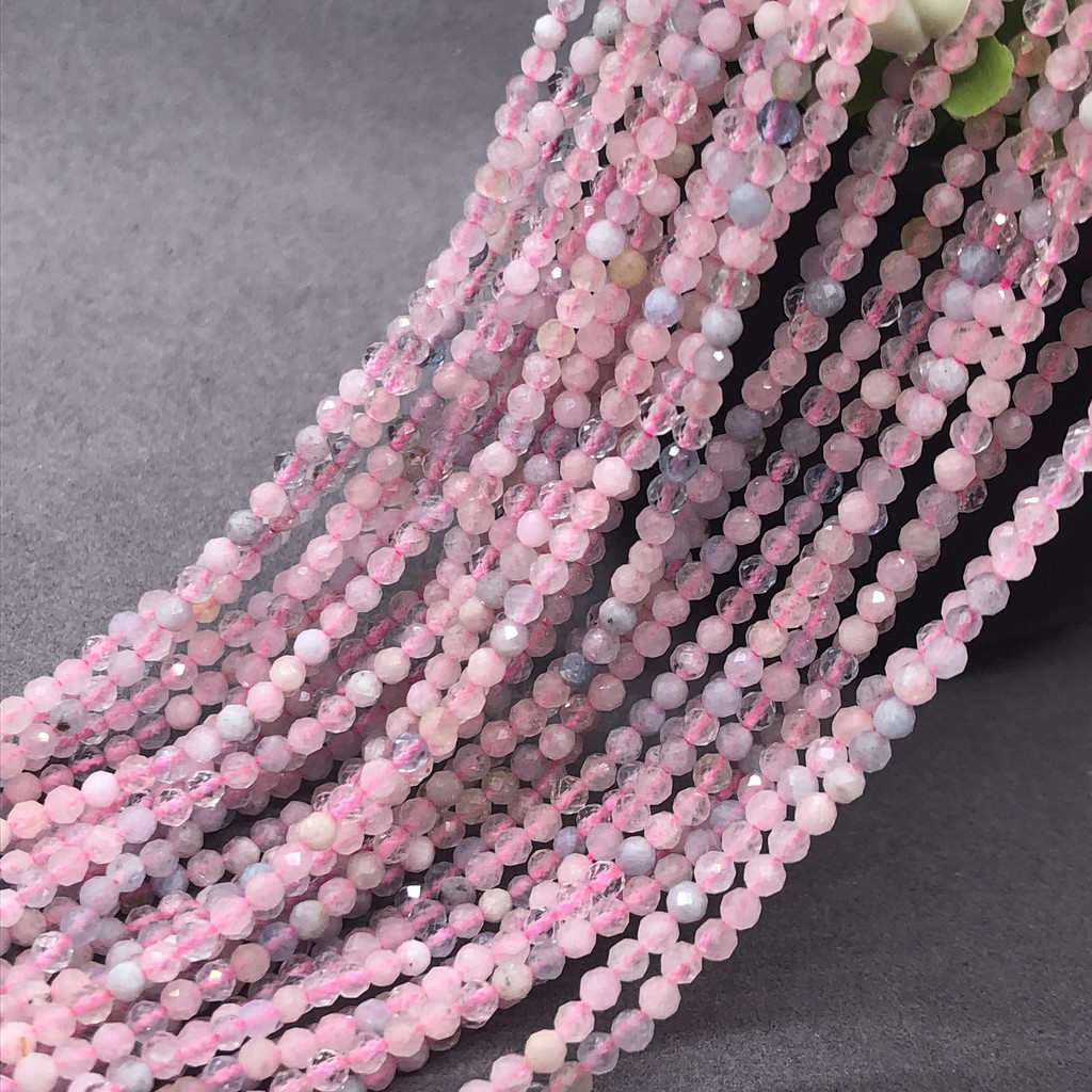 2/3/4 มม. Morganite Pink Beryl หินธรรมชาติลูกปัดขนาดเล็กเหลี่ยมเพชรพลอยตัด DIY