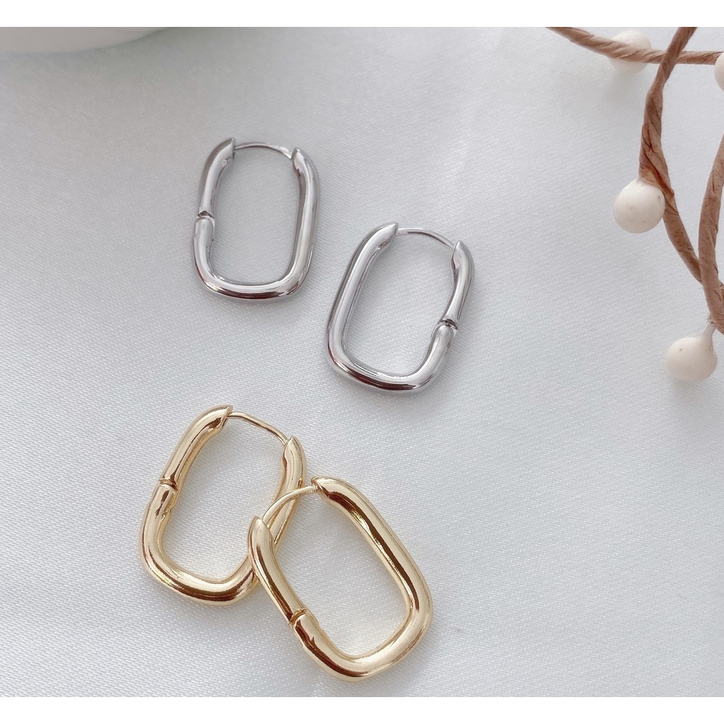 252-goodgift_station - Simple U-shaped hoop earrings S925 silver ต่างหูแบบเจาะ รูปทรงตัวยู เป็นเงิน 92.5