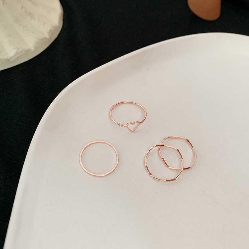 4 ชิ้น/เซ็ตแฟนแหวนนิ้วชี้ Rose Gold ชุดแหวนสำหรับผู้หญิงอุปกรณ์เสริมเครื่องประดับ Christmas Gift