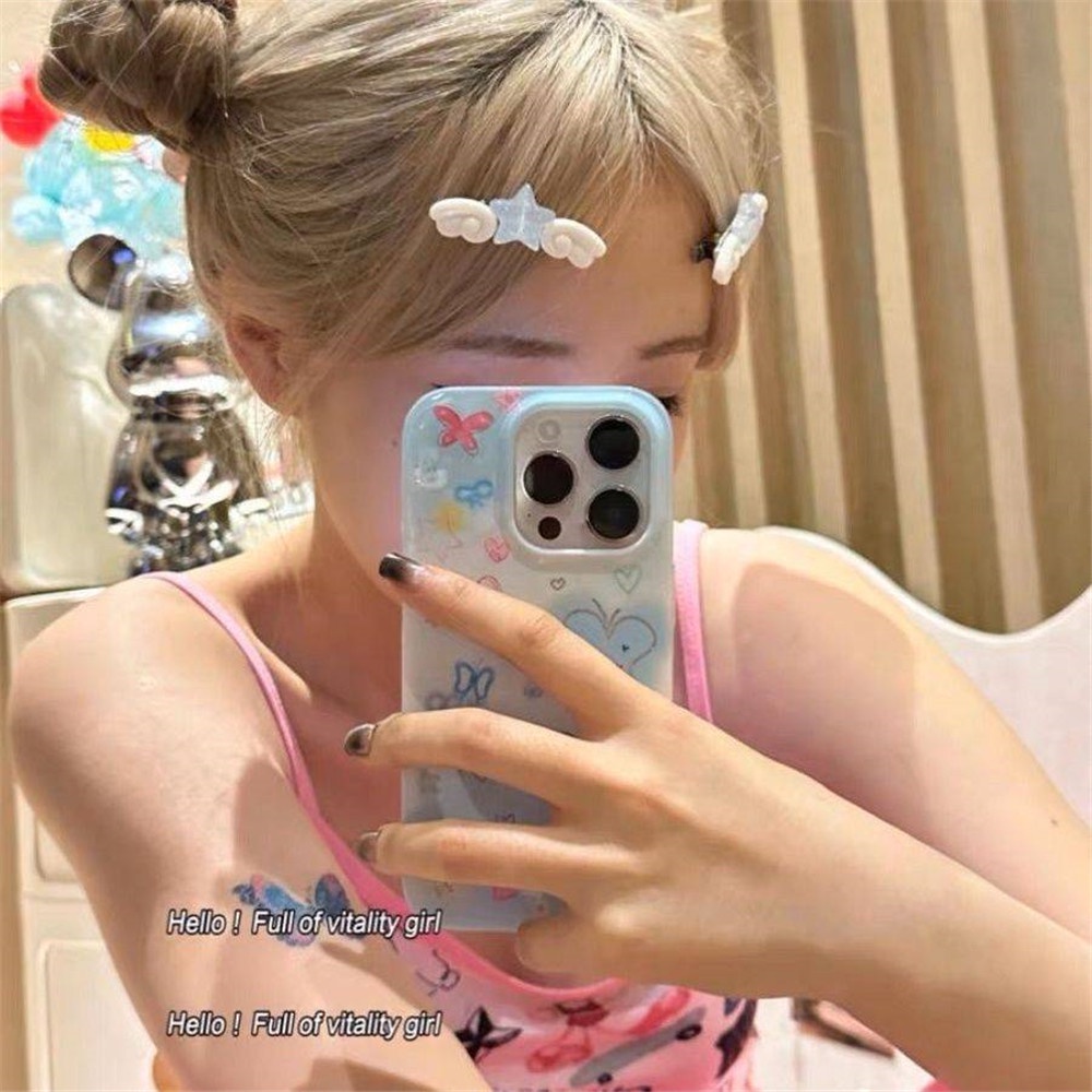 A HELLO GIRL กิ๊บติดผม ลายการ์ตูนปีกดาวน่ารัก สีชมพู สีฟ้า สีชมพู สําหรับเด็กผู้หญิง