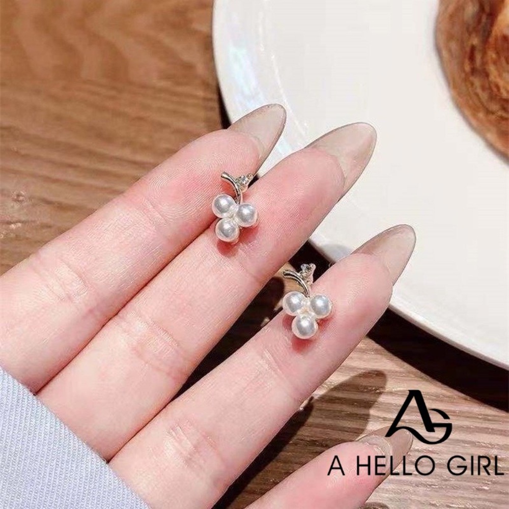 A HELLO GIRL ต่างหูมุก องุ่น ขนาดเล็ก 925 สไตล์เกาหลี เรียบง่าย สําหรับผู้หญิง