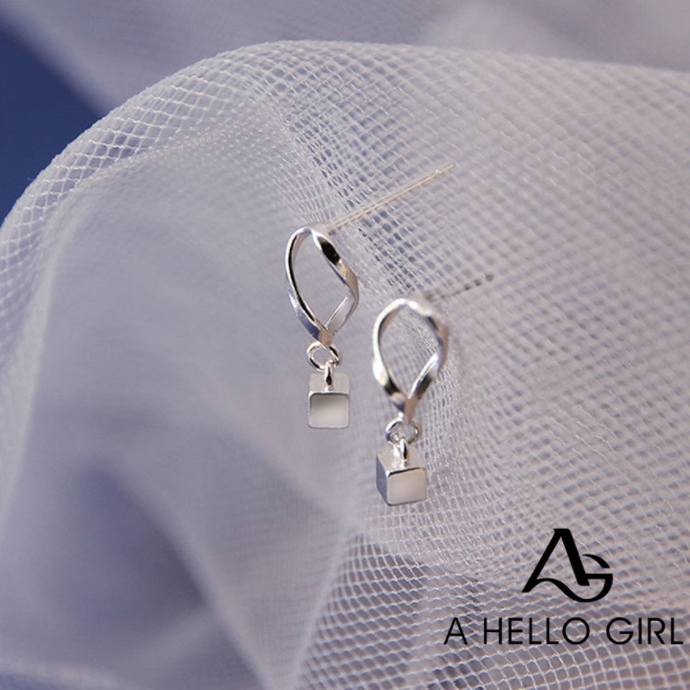 A HELLO GIRL ต่างหูเงิน ทรงสี่เหลี่ยม ลายคลื่น สไตล์เกาหลี สําหรับผู้หญิง