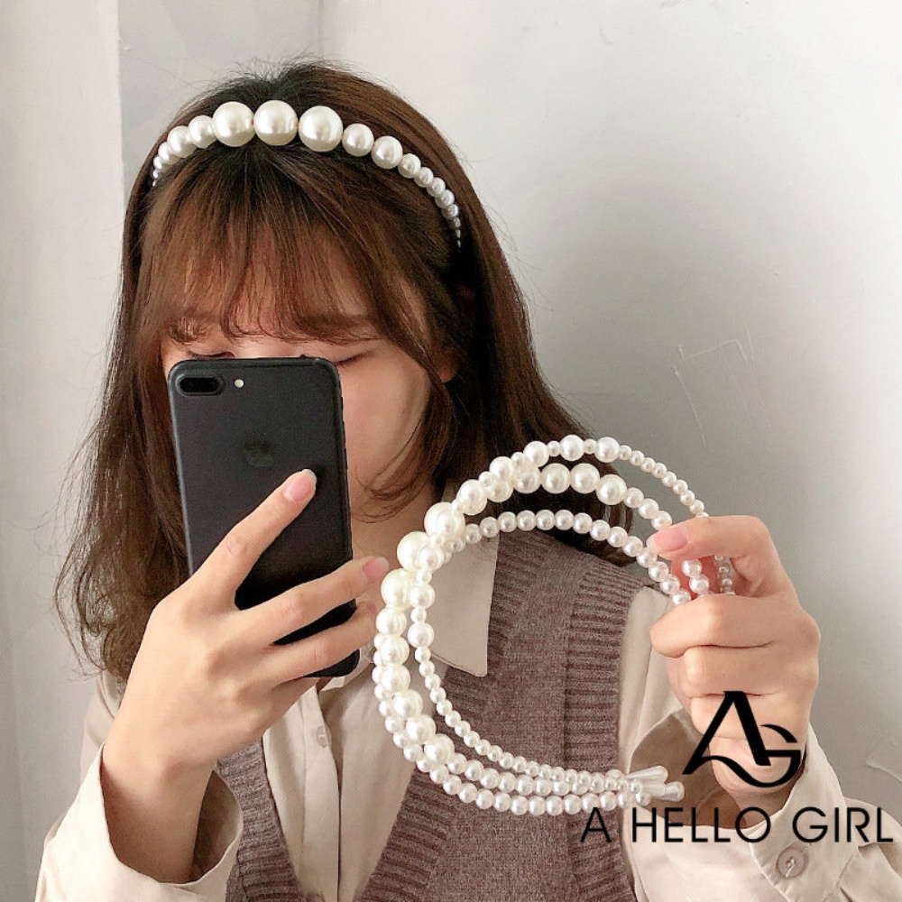 A HELLO GIRL ที่คาดผม ประดับไข่มุก ขนาดใหญ่ สไตล์เกาหลี แฟชั่นสําหรับผู้หญิง