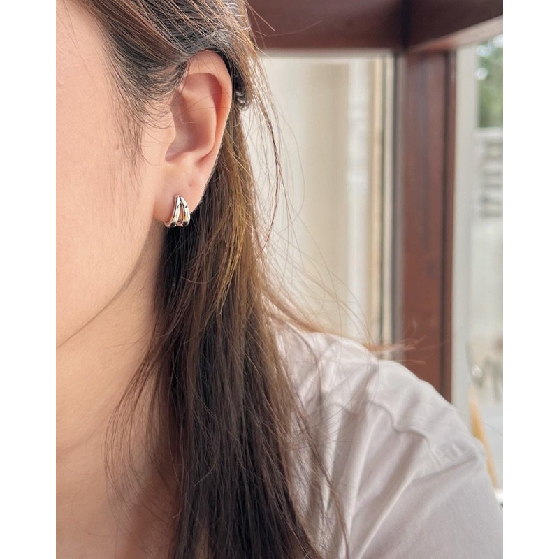 A.piece  ต่างหู [Silver 925 pin+Brass] Simple two line one-touch
