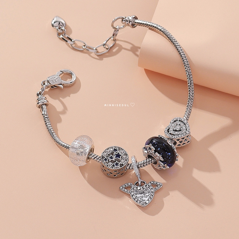 A35 สร้อยข้อมือ BEAUTIFUL Dark Blue Love  หัวใจน้ำเงิน ไม่ลอก ไม่ดำ สายปรับได้ จัดส่งทุกวัน