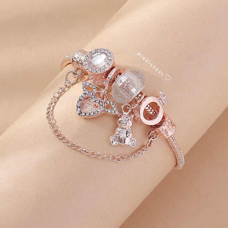 A38 สร้อยข้อมือ BEAUTIFUL ลายหมี  Rose gold  ไม่ลอก ไม่ดำ สายปรับไม่ได้