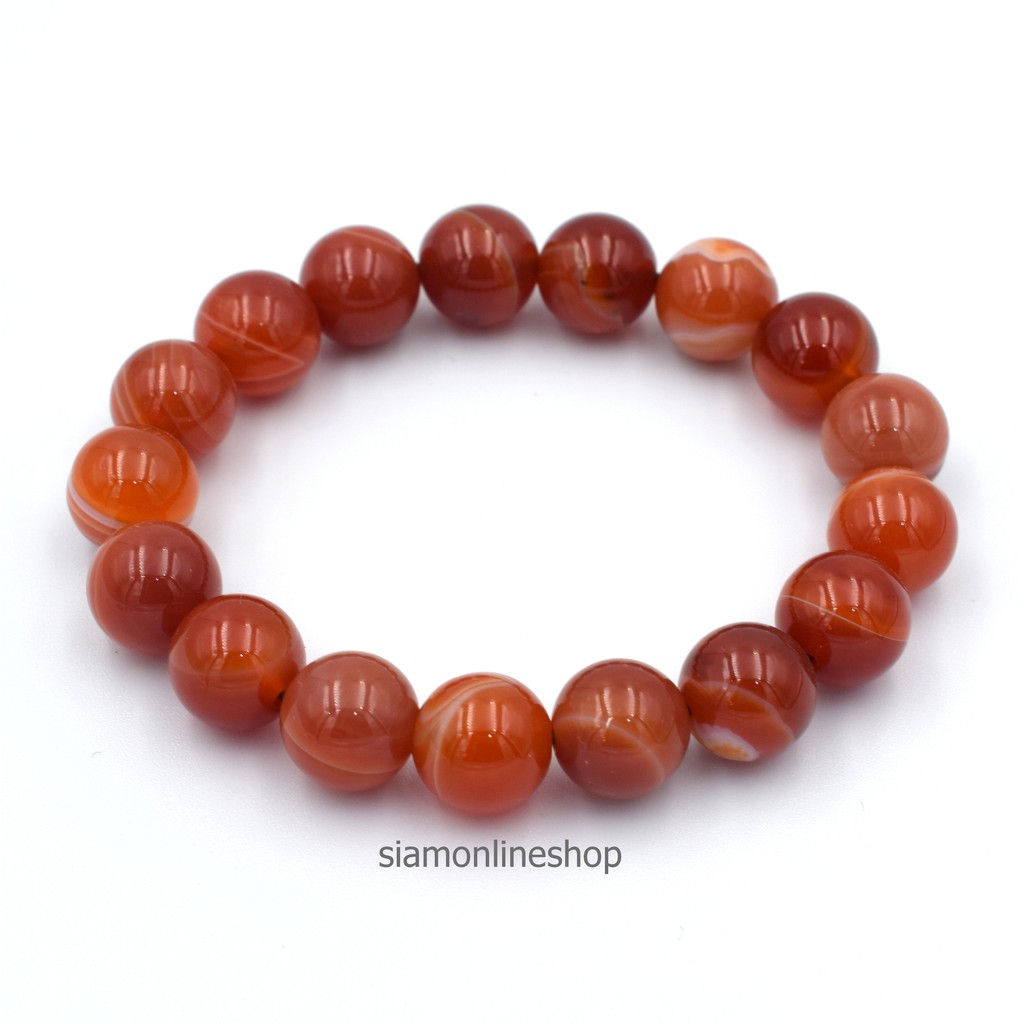 AGATE หินอาเกต โมรา สีส้ม ขนาด 10 มม. อาเกตไฟ สร้อยข้อมือหินแท้ by siamonlineshop