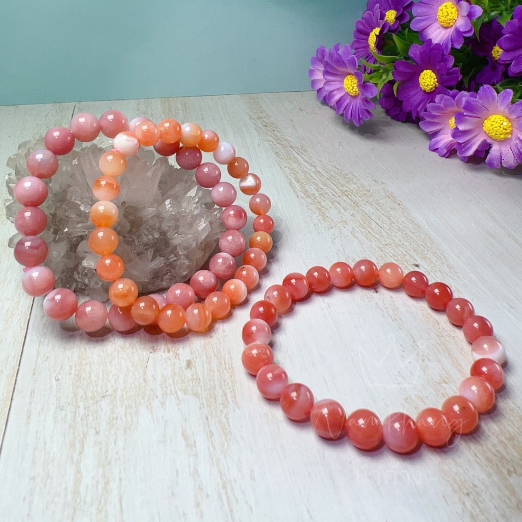 Agate สร้อยข้อมืออาเกตคริสตัลธรรมชาติ น่ารัก หินมงคล หินนำโคช พร้อมใบรับรอง