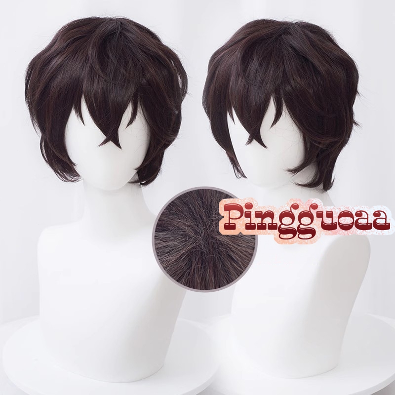 Anime Bungou Stray Dogs Dazai Osamu Cosplay Wigs 30cm Dark Brown Short Wig Heat Resistant Synthetic Hair