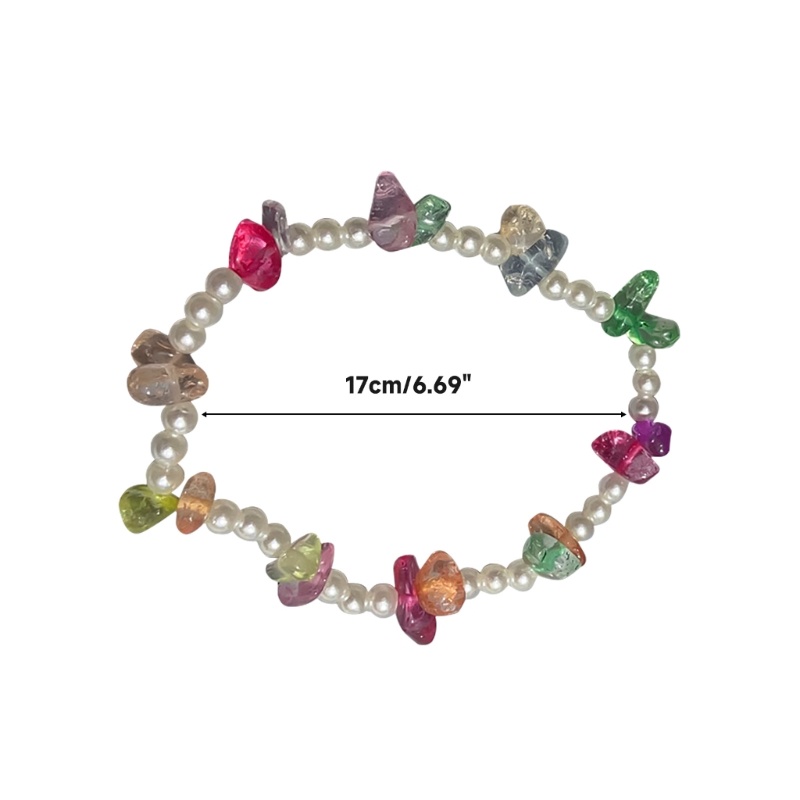 Arin สร้อยข้อมือคริสตัล หินธรรมชาติ ประดับไข่มุก กรวด ชิปยืดได้