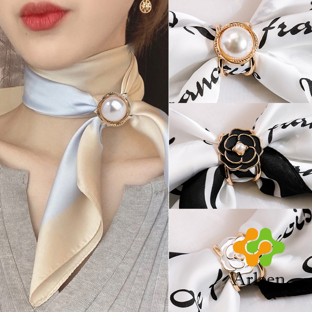 Arleen แหวนผ้าคลุมไหล่ สําหรับติดประดับผ้าพัน  ประดับไข่มุก สไตล์เรโทร scarf ring