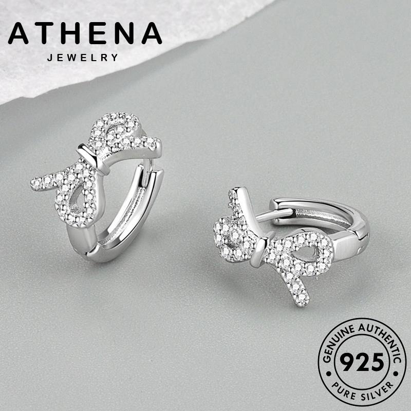 Athena JEWELRY ต่างหูห่วง เงิน 925 ประดับเพชร โมอิส โบว์ สําหรับผู้หญิง E333-THE