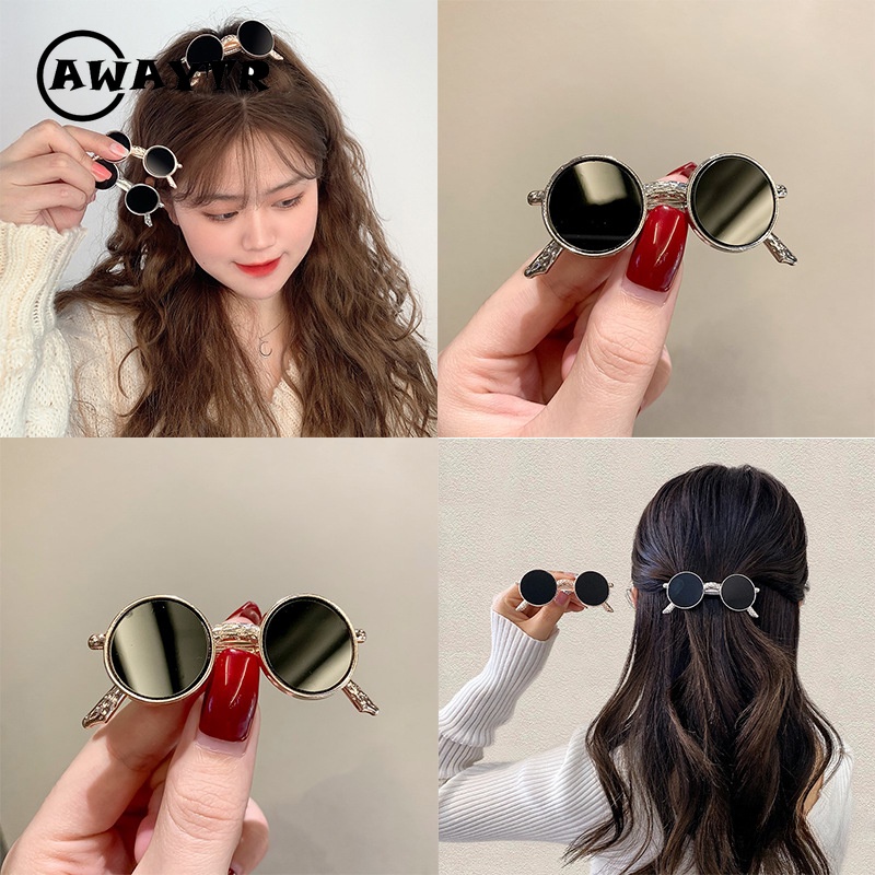 Awaytr กิ๊บติดผม แว่นตากันแดด สีดํา เครื่องประดับ สําหรับผู้หญิง