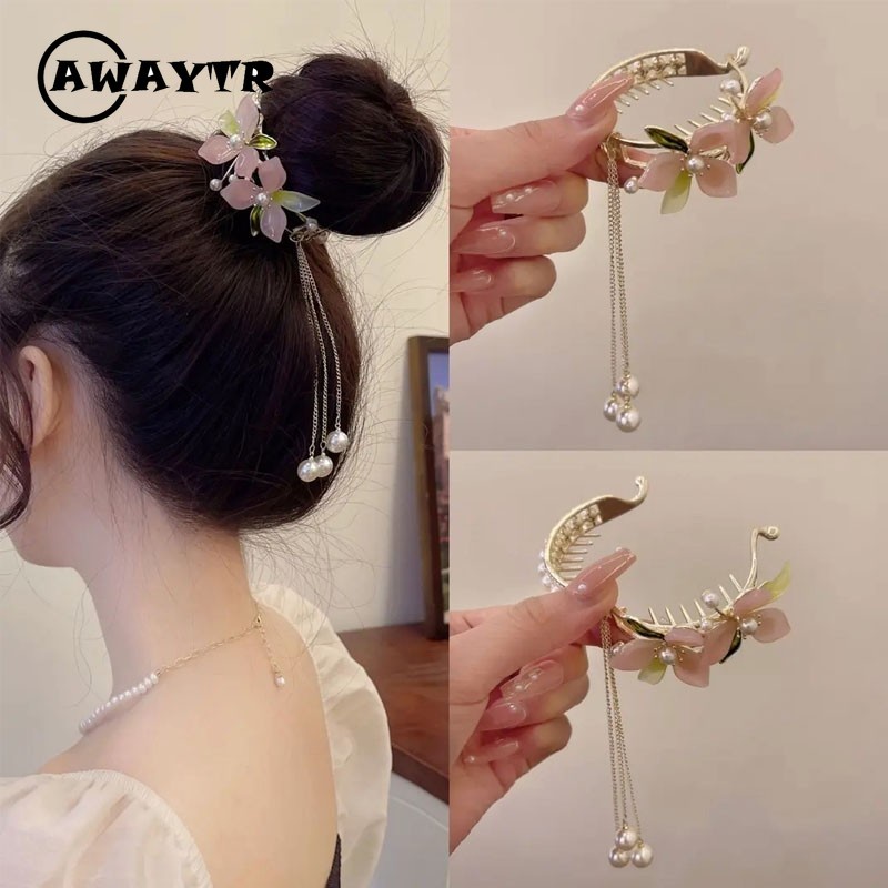 Awaytr กิ๊บติดผมหางม้า โลหะผสม สีชมพู สําหรับผู้หญิง