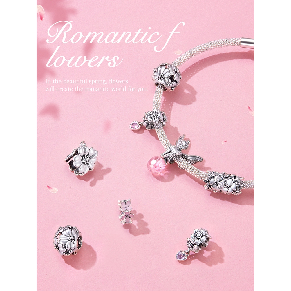 BAMOER Romantic Flower Series Pink Flower Charm 925 Sterling Silver SCC1484